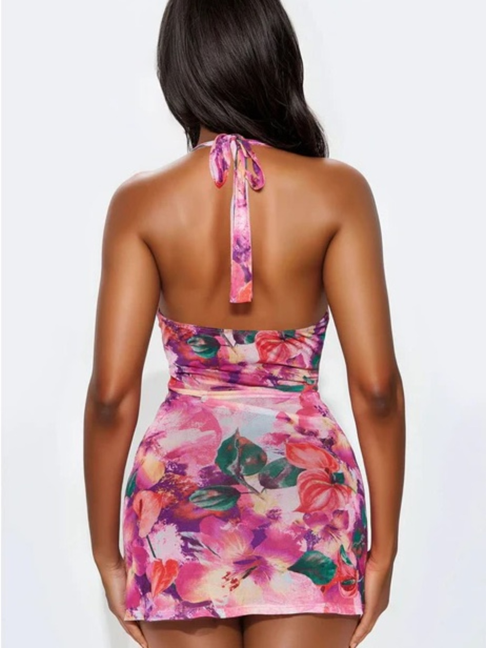 Fashion Nova Pink Floral Halter Mini Dress - Picture 3 of 3